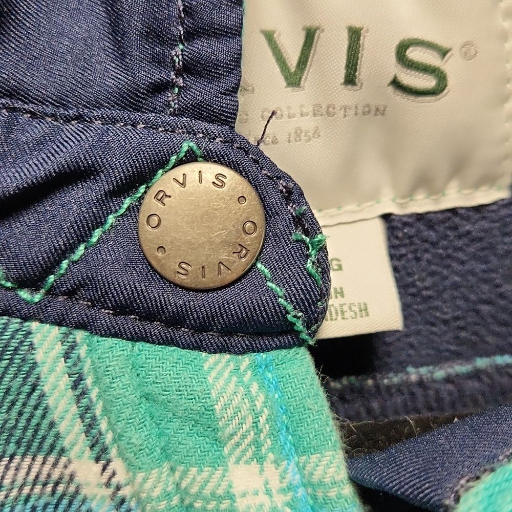 Orvis Green Navy Button-up Fleece Flannel Jacket Women XL Cotton Polyester - Picture 5 of 10